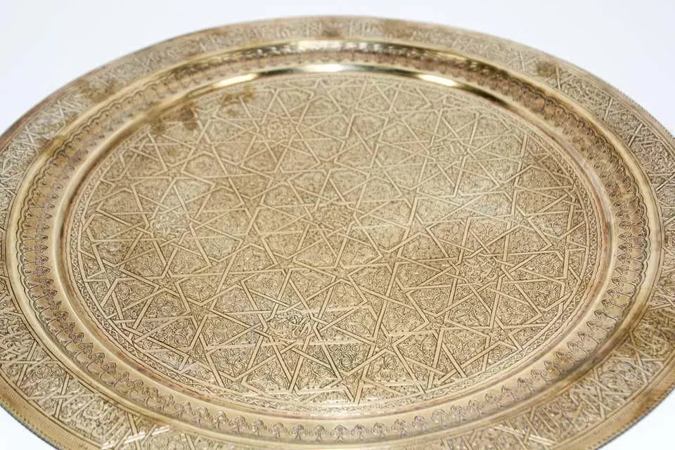 Middle Eastern Islamic Vintage Round Brass Hanging Tray - 2