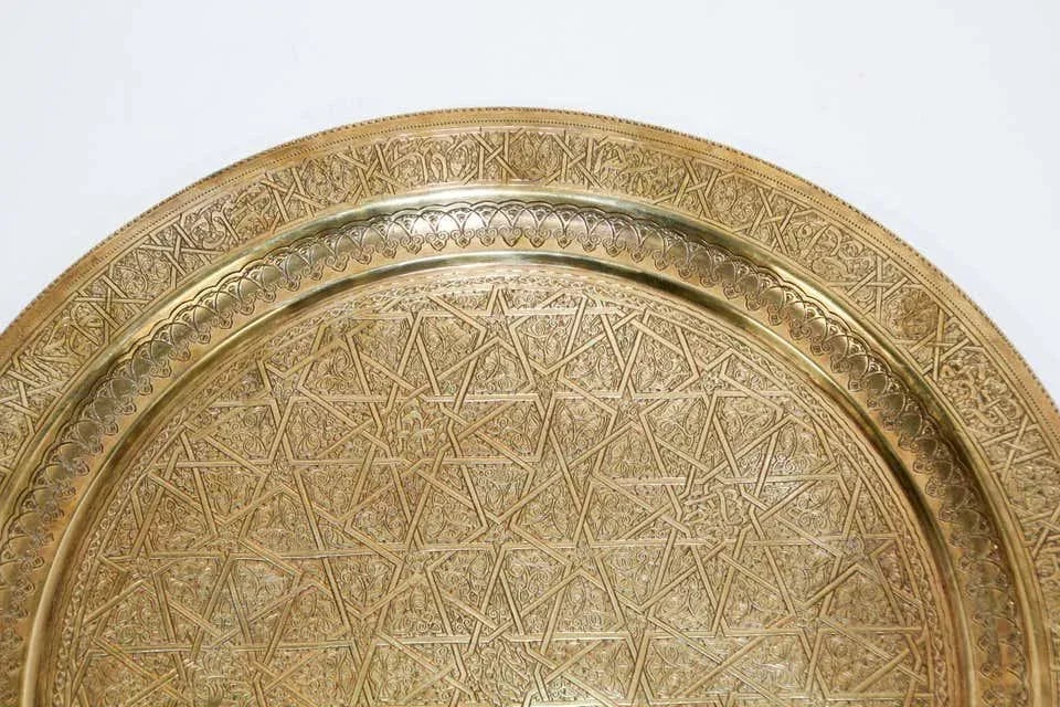 Middle Eastern Islamic Vintage Round Brass Hanging Tray - 4