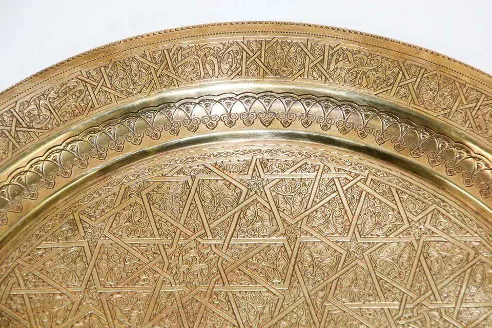 Middle Eastern Islamic Vintage Round Brass Hanging Tray - 5
