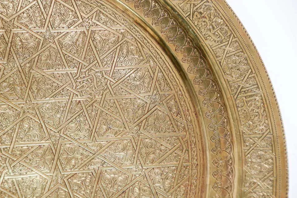 Middle Eastern Islamic Vintage Round Brass Hanging Tray - 6