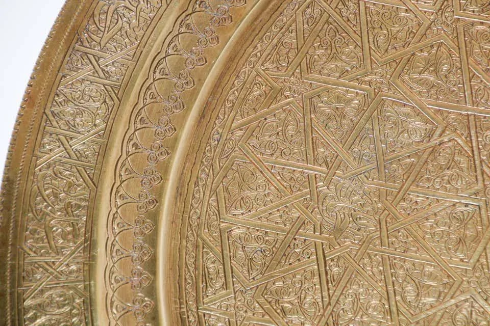 Middle Eastern Islamic Vintage Round Brass Hanging Tray - 8