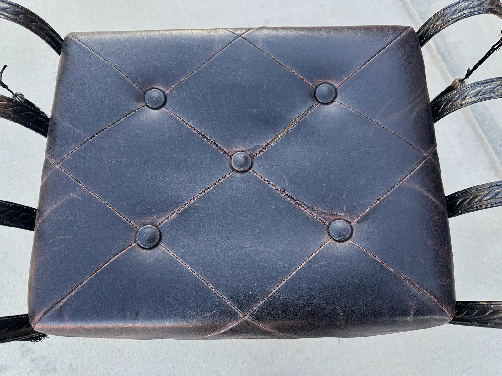 Vintage Small Leather/Iron Bench W/Tassels - 9