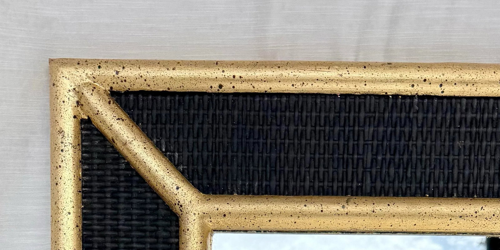Vintage Mid-Century Customized Black Hand Gilt Wicker and Rattan Wall Mirror in the Style of Karl Sp - 8