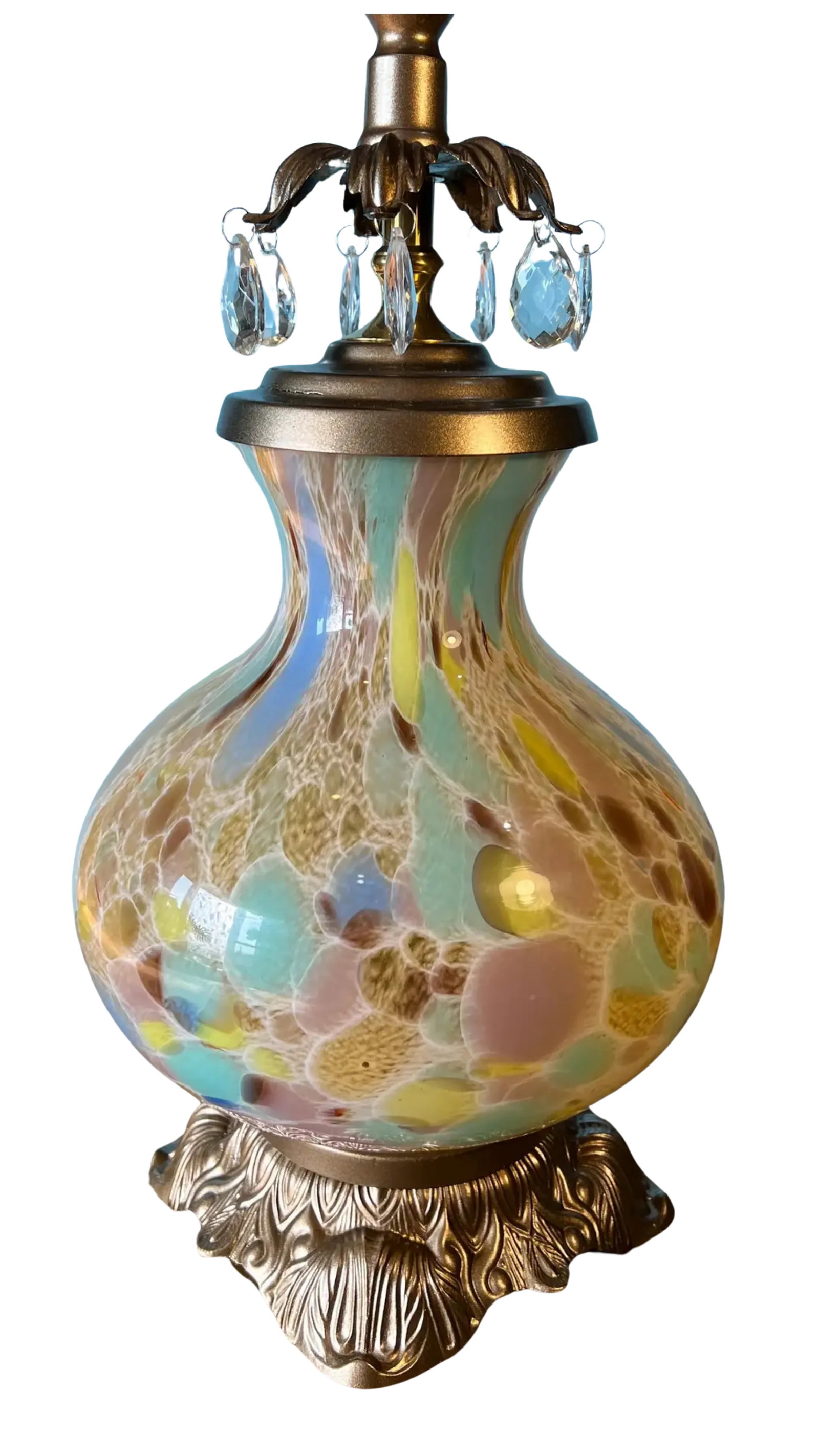 Murano Art Glass Brass Multi-Hued Mottled Table Lamp - 2