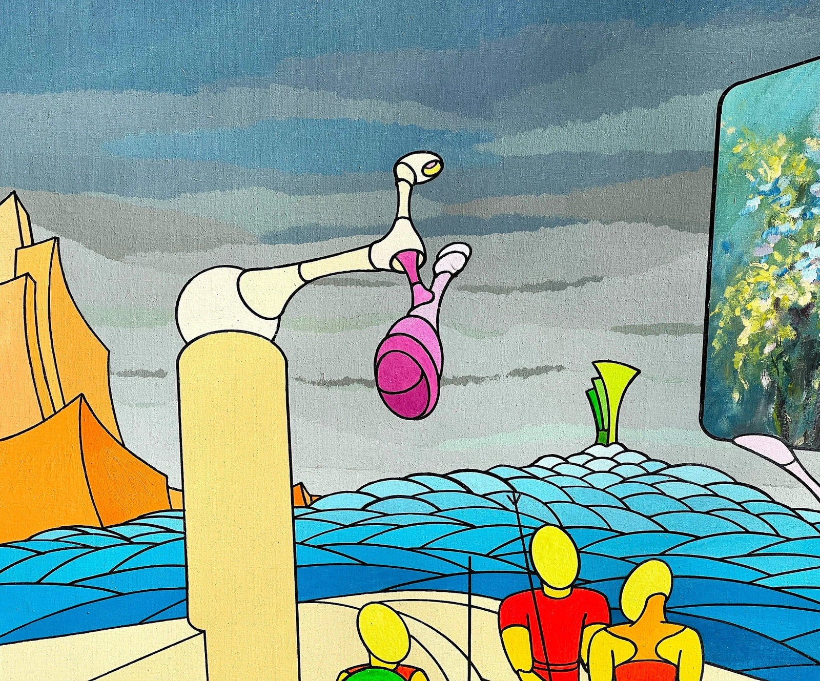 Vintage Italian Futuristic Surrealist Painting "Il Giardino-Degli Eletti" by Diego Cecchin (1987) - 3