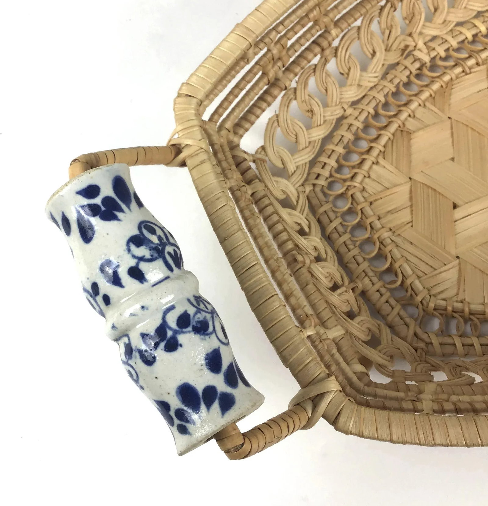 Antique Basket With Delft Ceramic Handles - 9