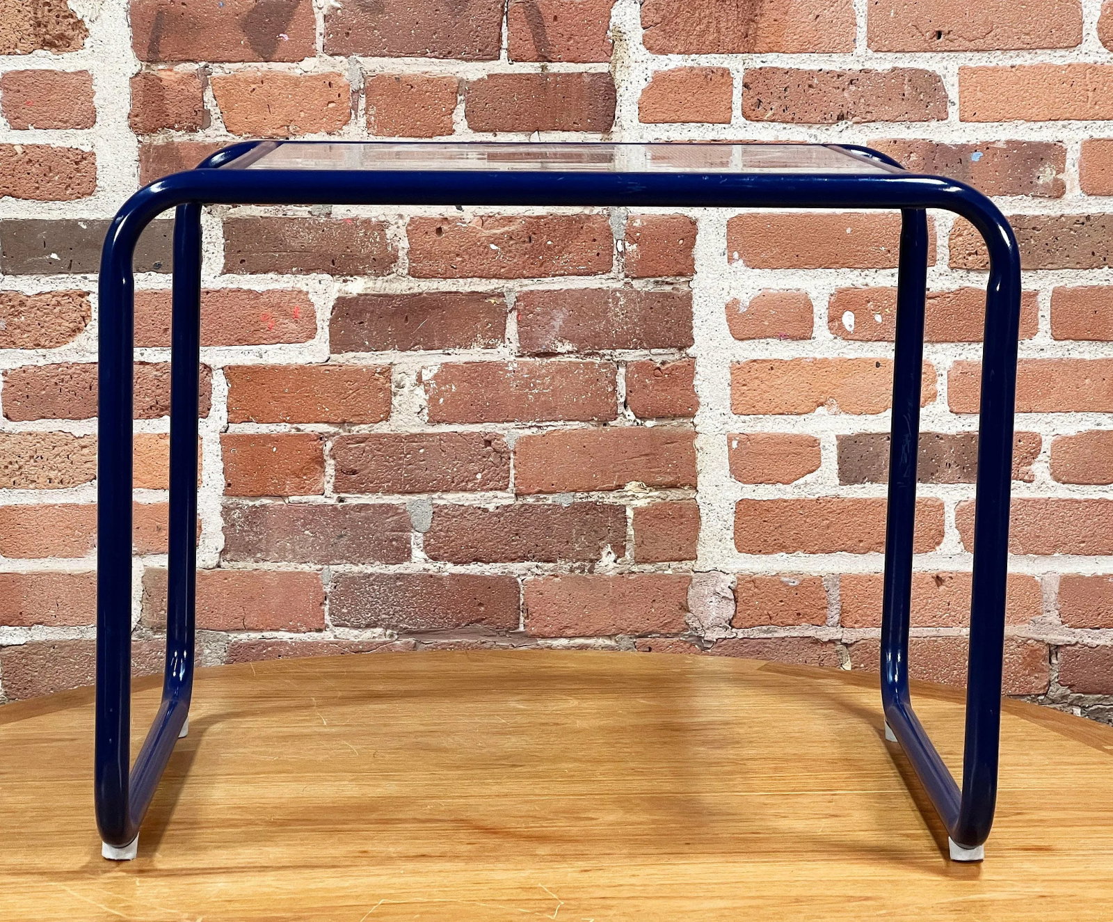 Vintage Marcel Breuer Style Tubular Steel & Textured Glass Side Table - 4