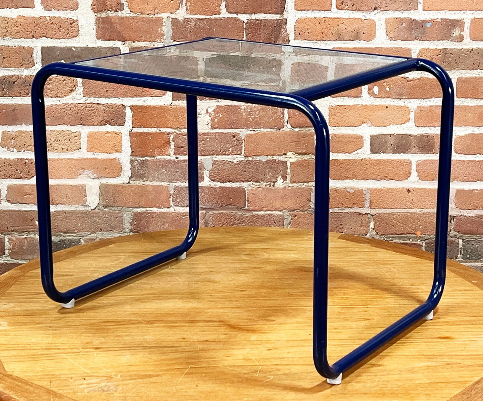 Vintage Marcel Breuer Style Tubular Steel & Textured Glass Side Table - 6