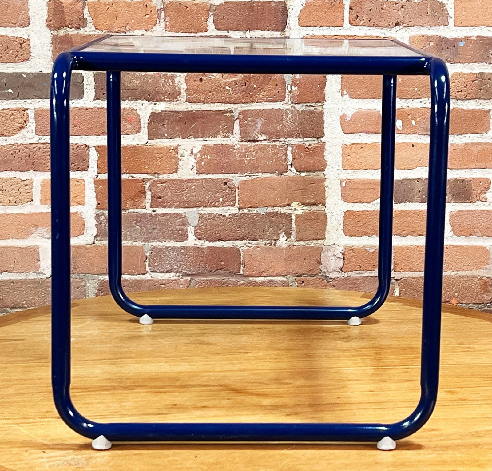 Vintage Marcel Breuer Style Tubular Steel & Textured Glass Side Table - 8