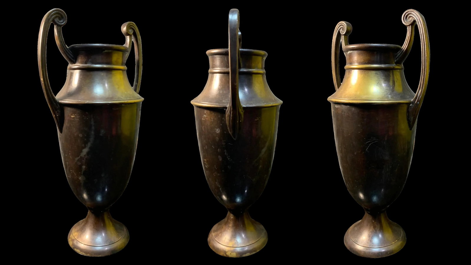 Vintage Tole Iron Candle Sticks and Bronze Urn - Set of 3 - 3