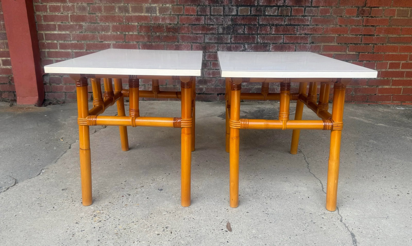 Mid - Century John Wisner for Ficks Reed Style Rattan Side Tables - A Pair - 3