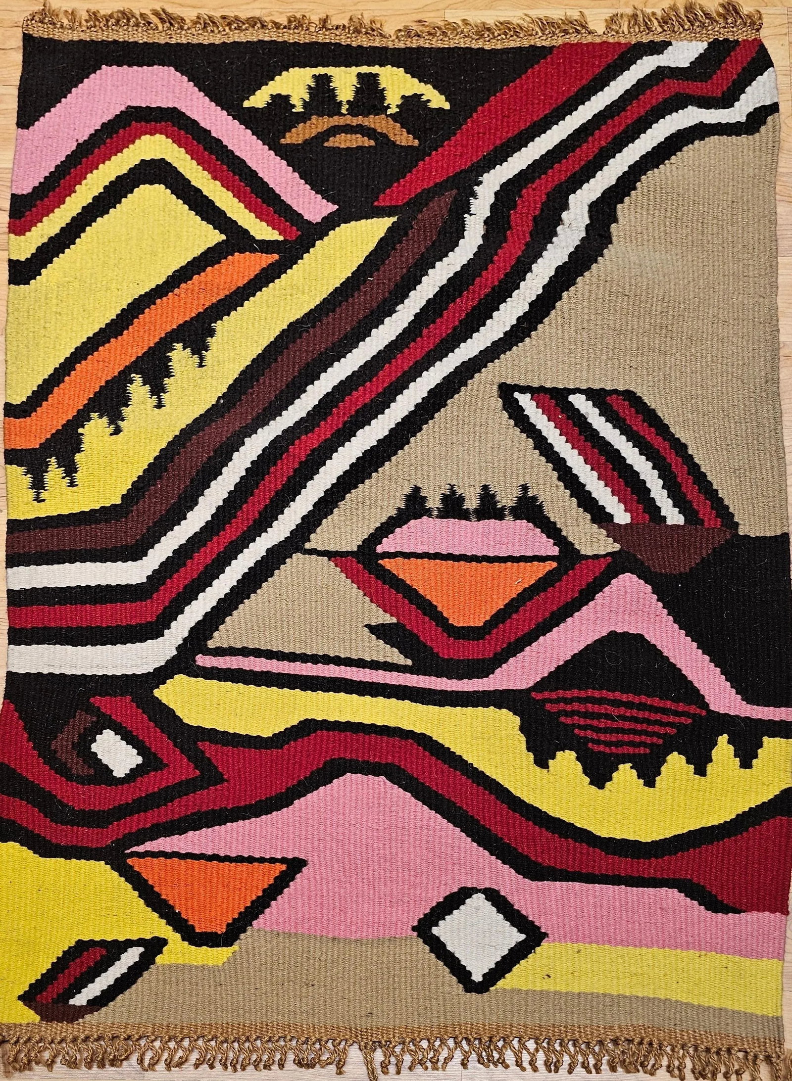 Vintage Mid-Century Modern Handwoven Tapestry, Abstract Wool Art, 32" X 45" - 2