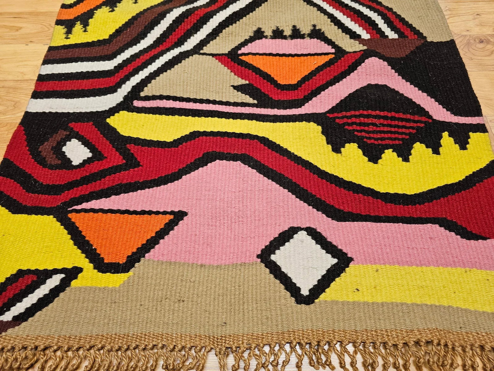 Vintage Mid-Century Modern Handwoven Tapestry, Abstract Wool Art, 32" X 45" - 4