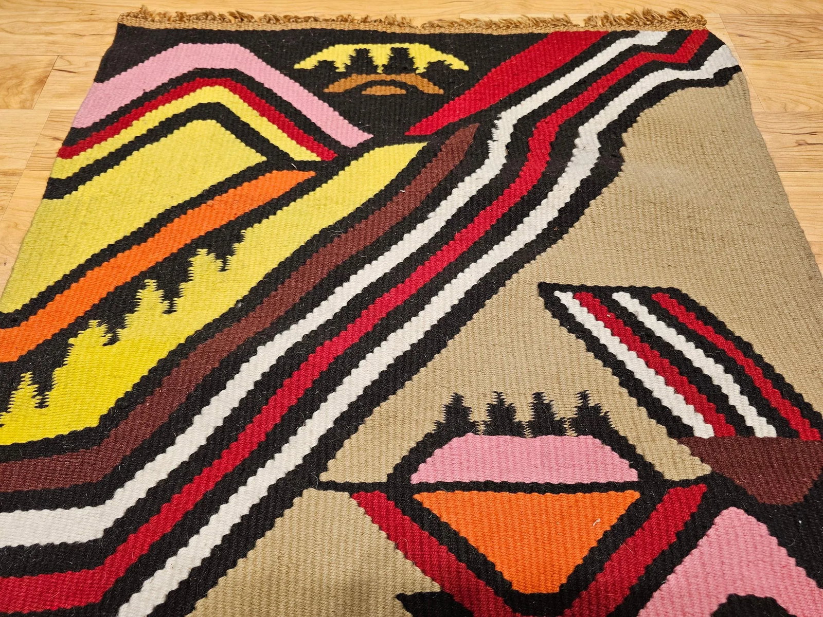 Vintage Mid-Century Modern Handwoven Tapestry, Abstract Wool Art, 32" X 45" - 5