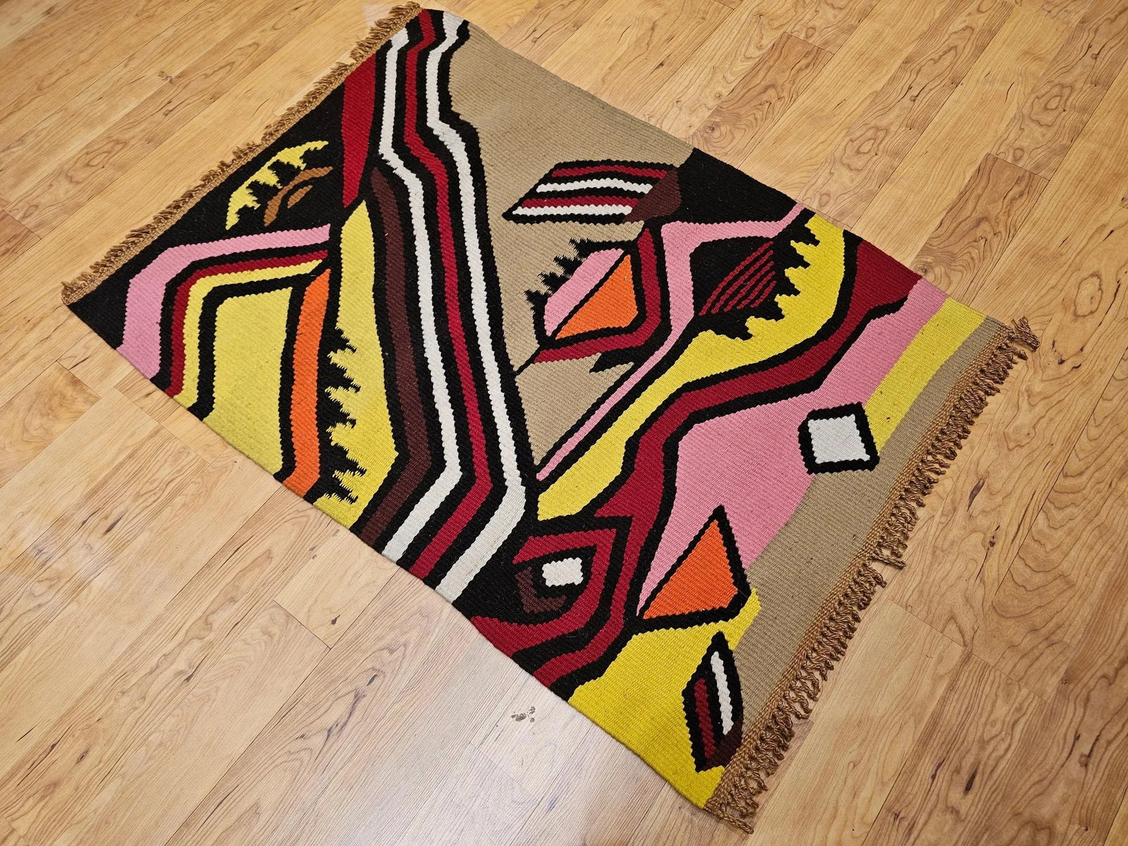 Vintage Mid-Century Modern Handwoven Tapestry, Abstract Wool Art, 32" X 45" - 7