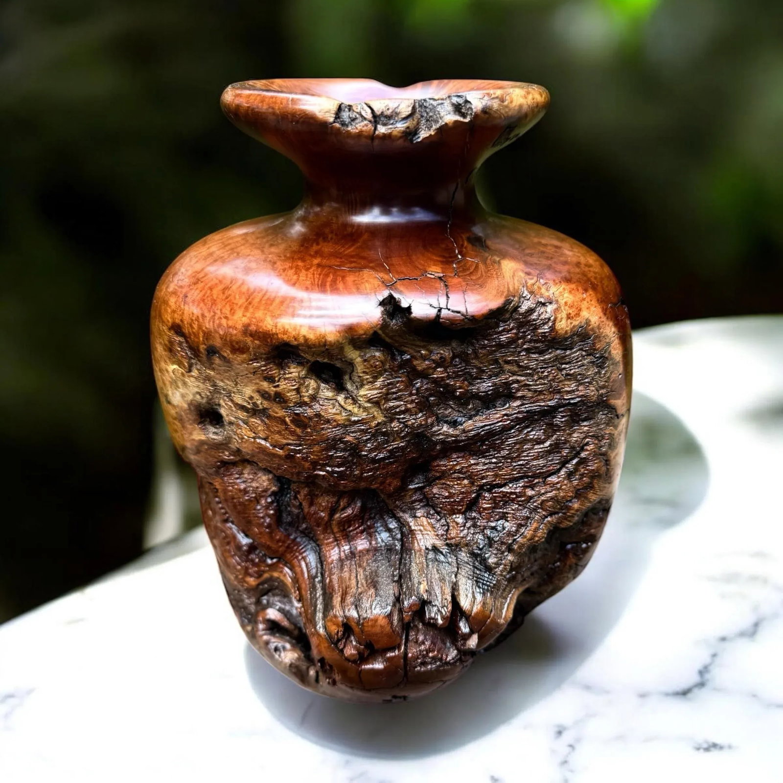 Vintage Large Burlwood Hand Turned Brutalist Art Vase - 4