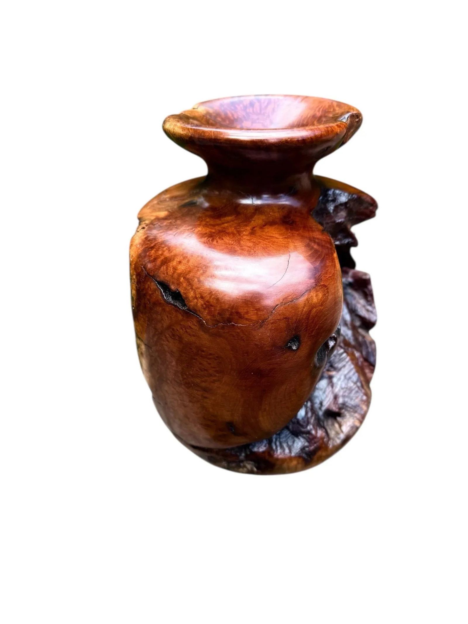 Vintage Large Burlwood Hand Turned Brutalist Art Vase - 5
