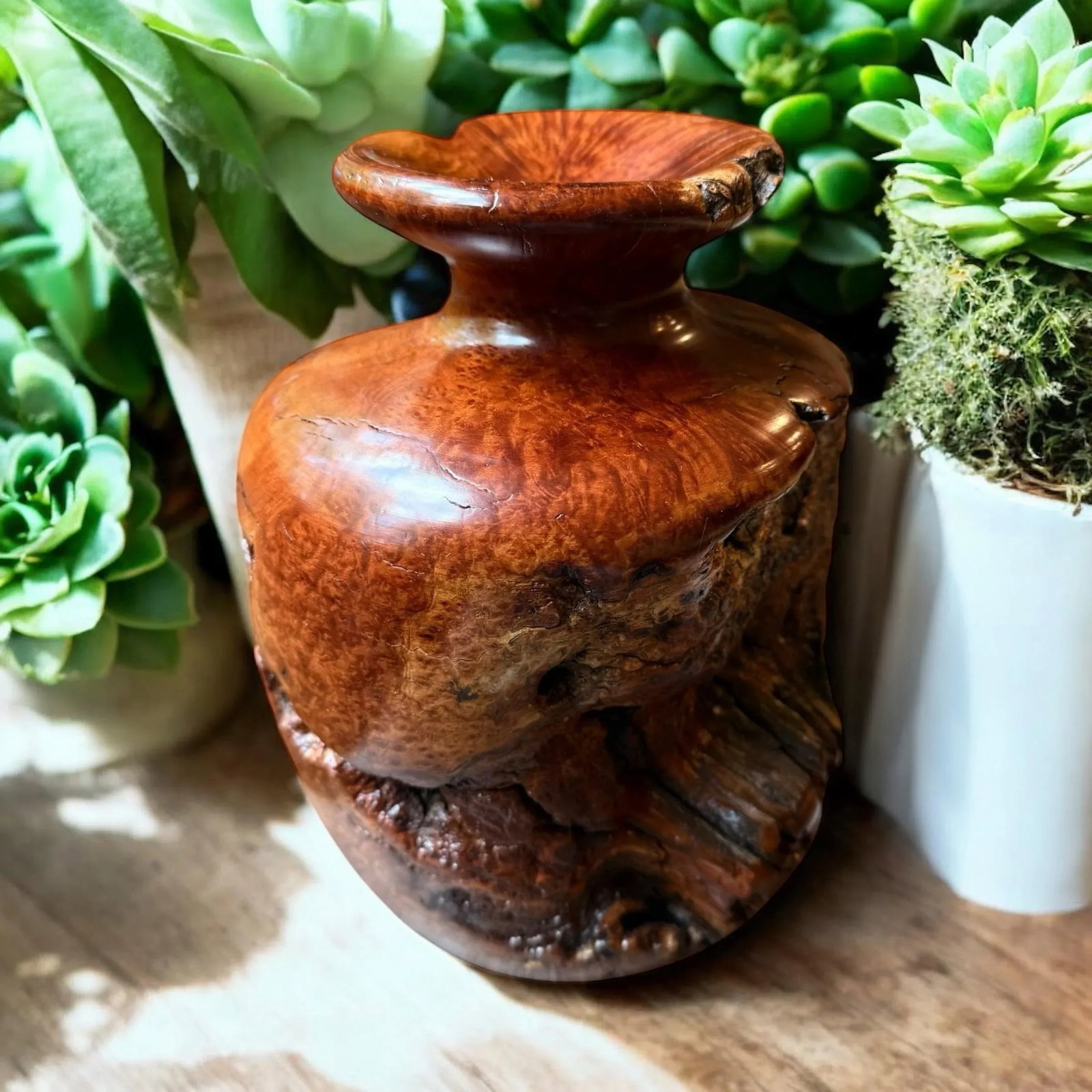 Vintage Large Burlwood Hand Turned Brutalist Art Vase - 6
