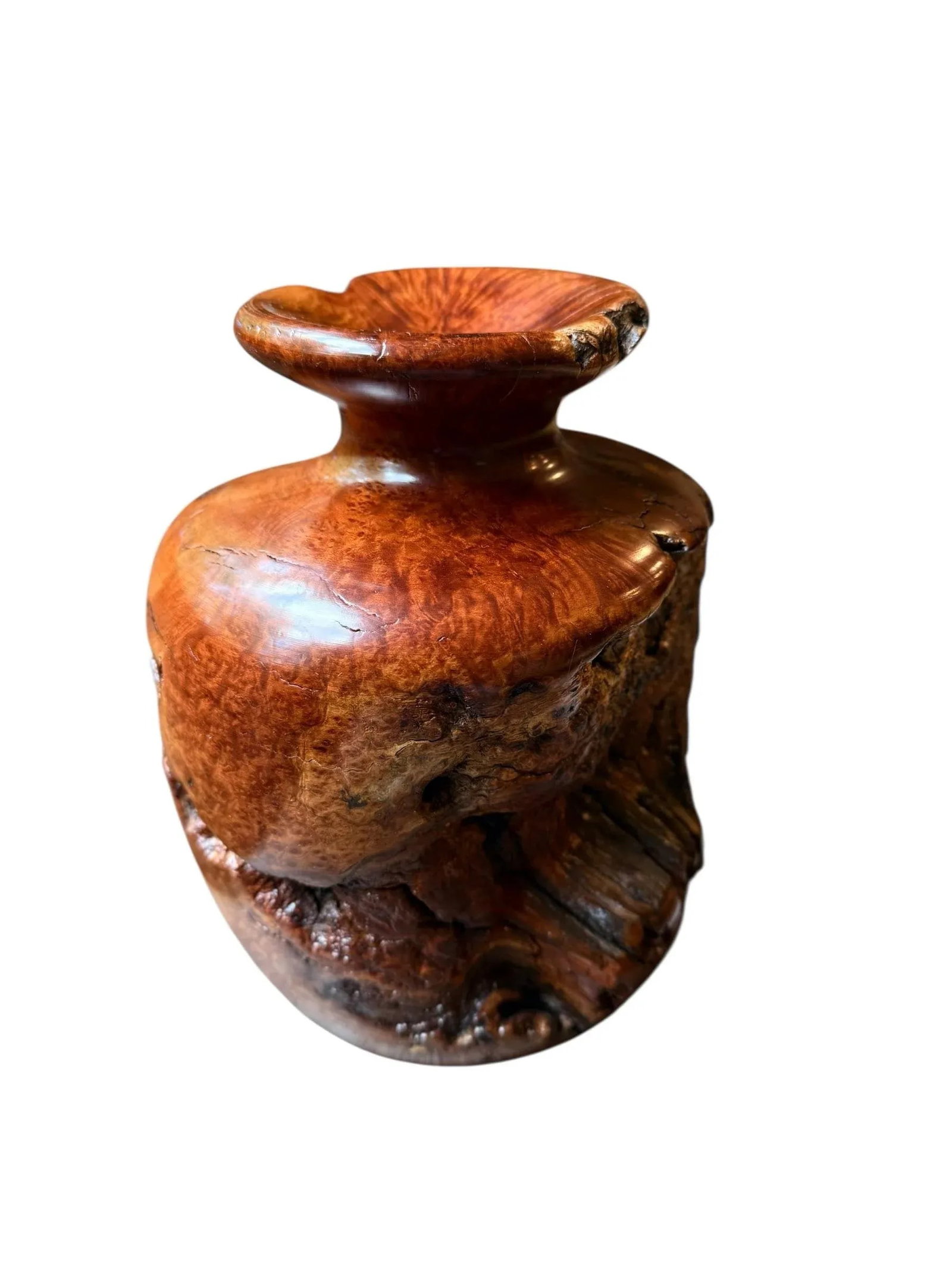 Vintage Large Burlwood Hand Turned Brutalist Art Vase - 8