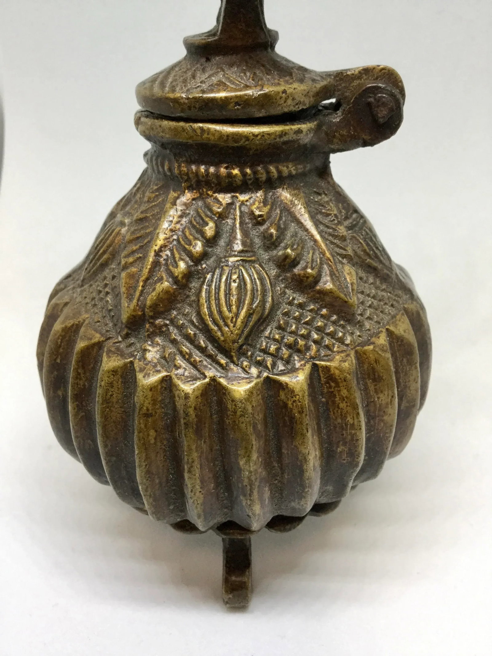 Antique Solid Bronze Tibet Bird Cover Wine Pot - 2