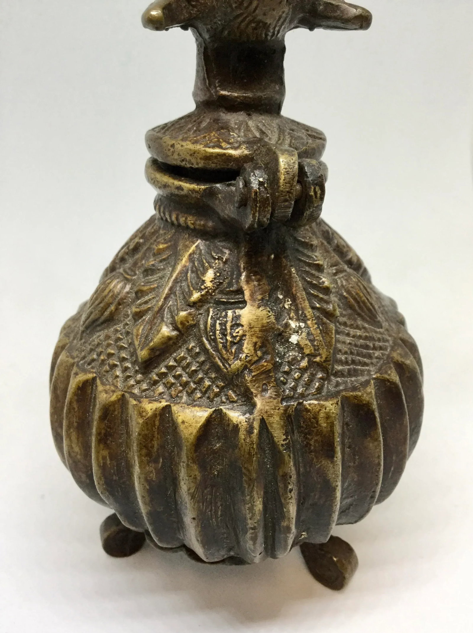 Antique Solid Bronze Tibet Bird Cover Wine Pot - 3