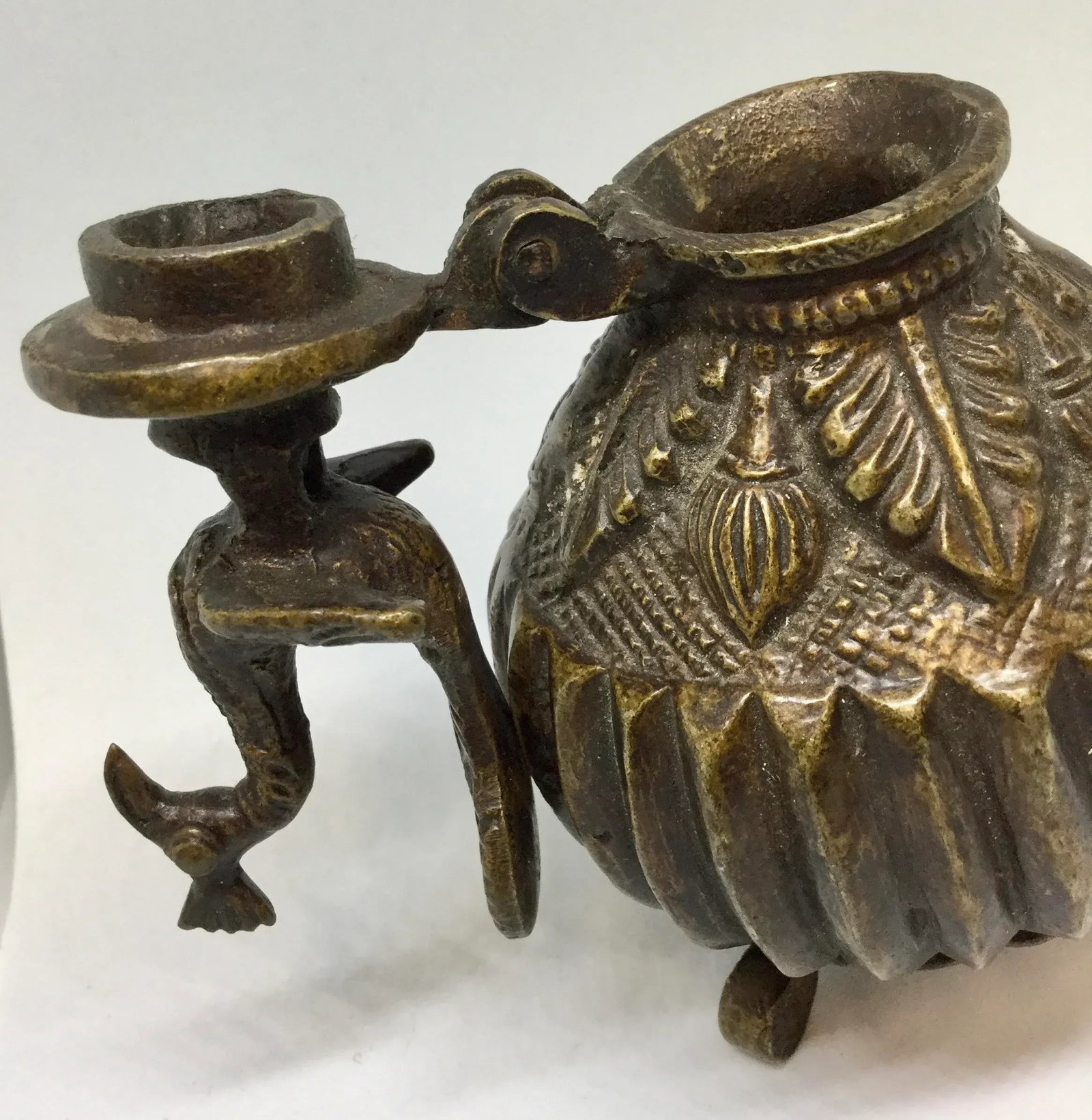 Antique Solid Bronze Tibet Bird Cover Wine Pot - 7