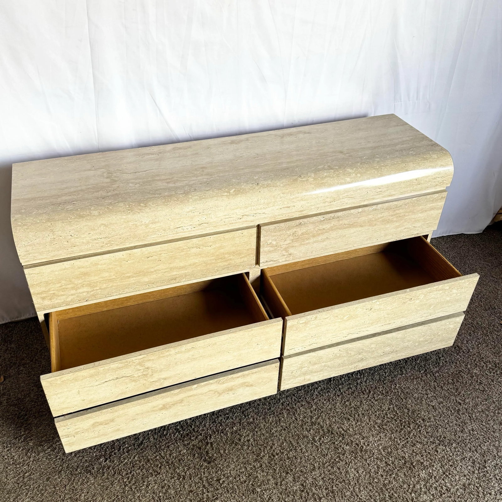 Postmodern Faux Travertine Laminate Waterfall Dresser - 4