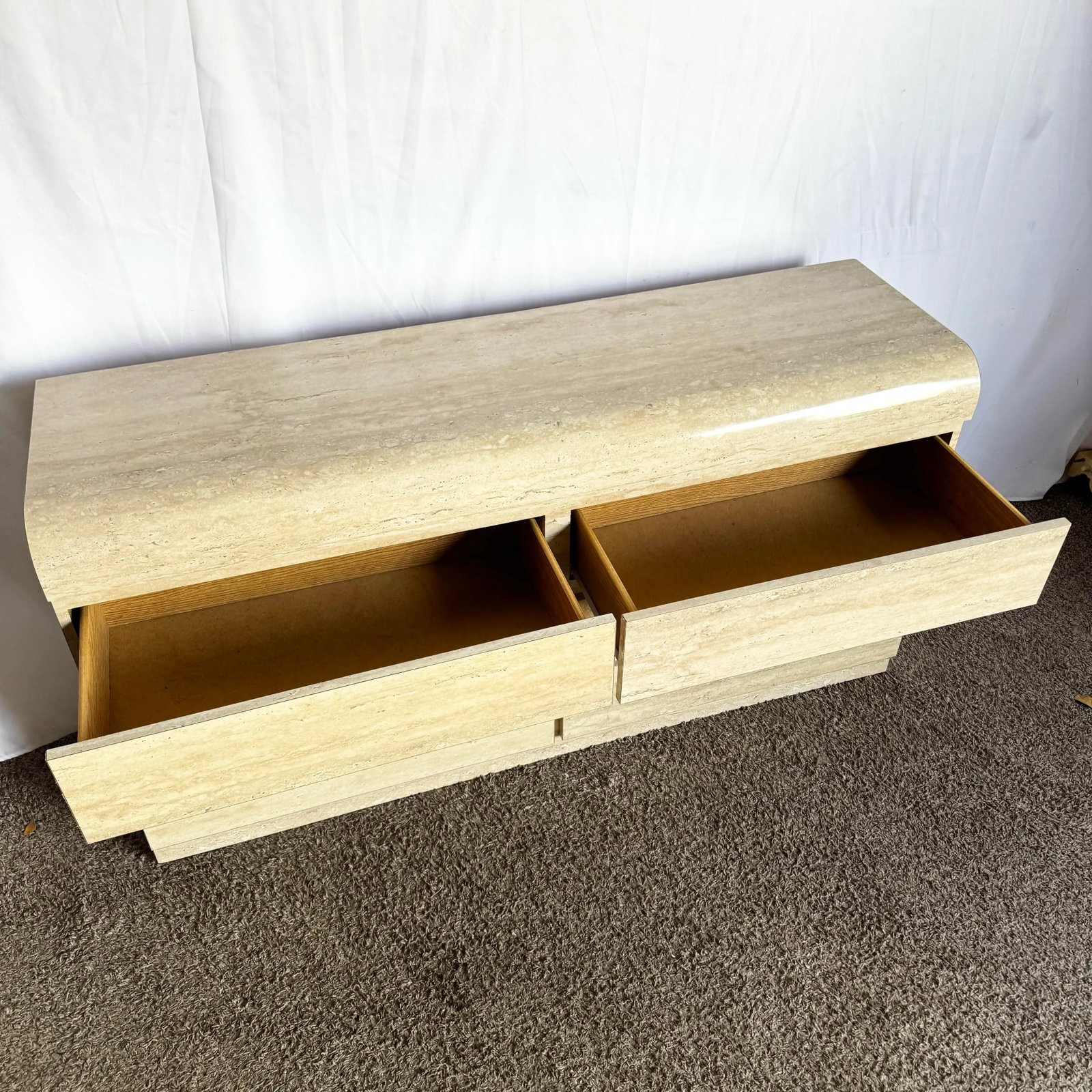Postmodern Faux Travertine Laminate Waterfall Dresser - 5