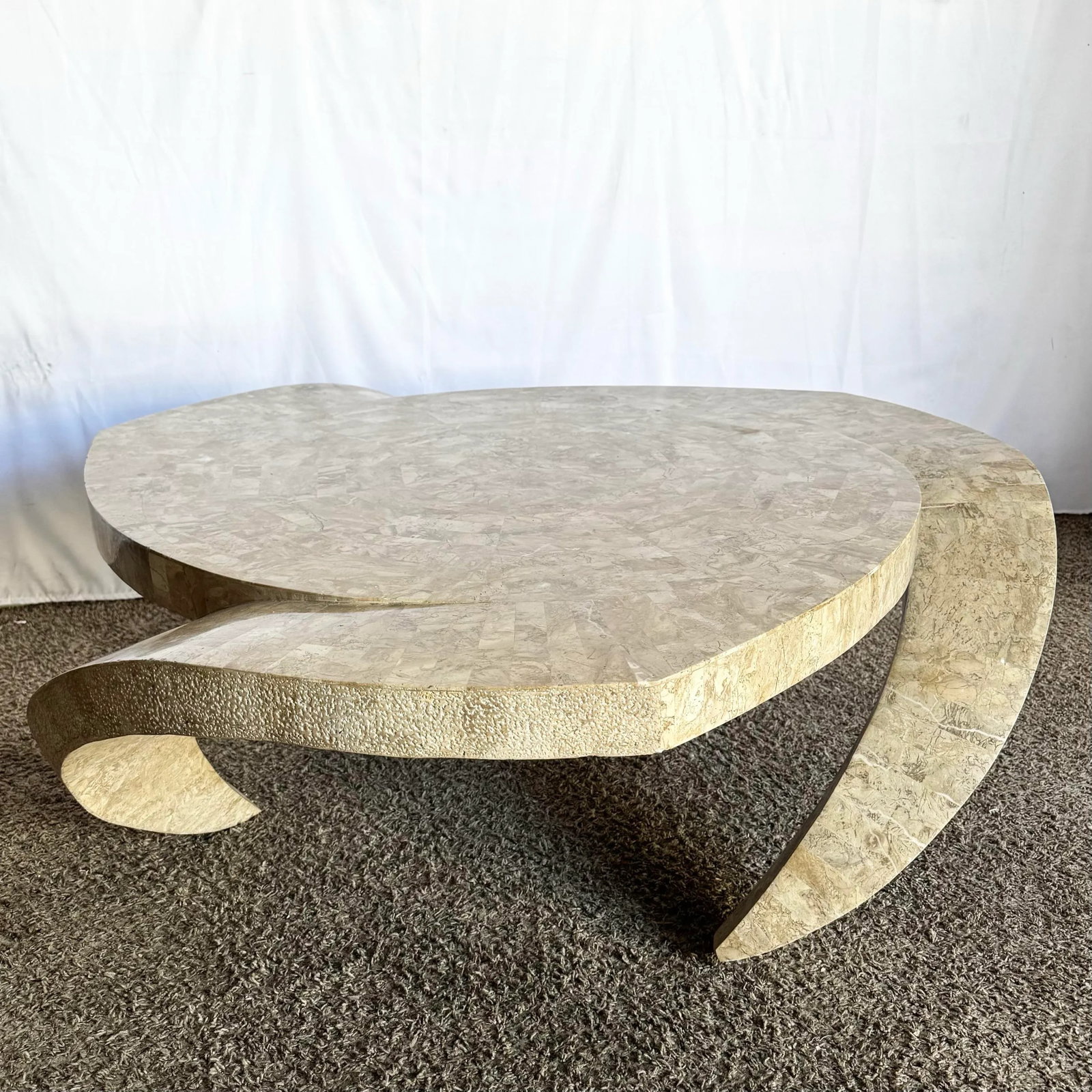 Postmodern Maitland Smith Style Sculpted Circular Polished Tessellated Stone Coffee Table - 2
