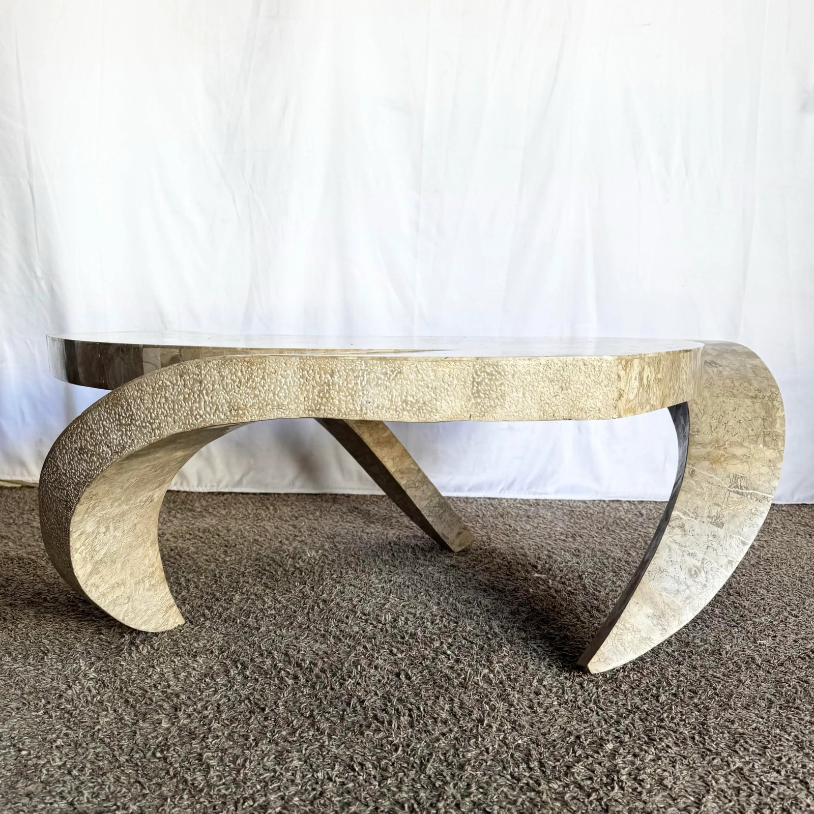 Postmodern Maitland Smith Style Sculpted Circular Polished Tessellated Stone Coffee Table - 3