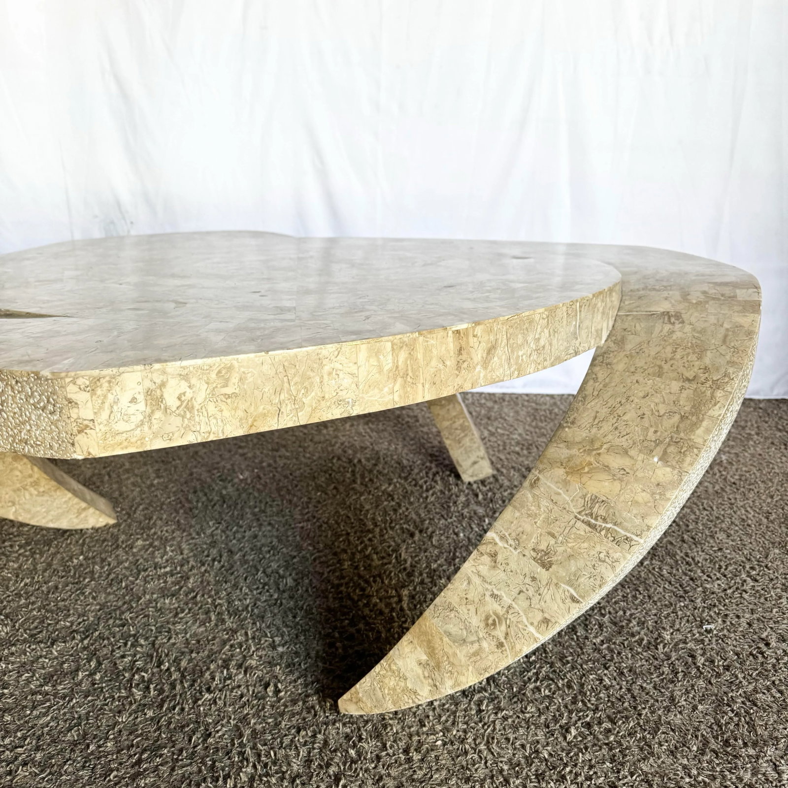 Postmodern Maitland Smith Style Sculpted Circular Polished Tessellated Stone Coffee Table - 6