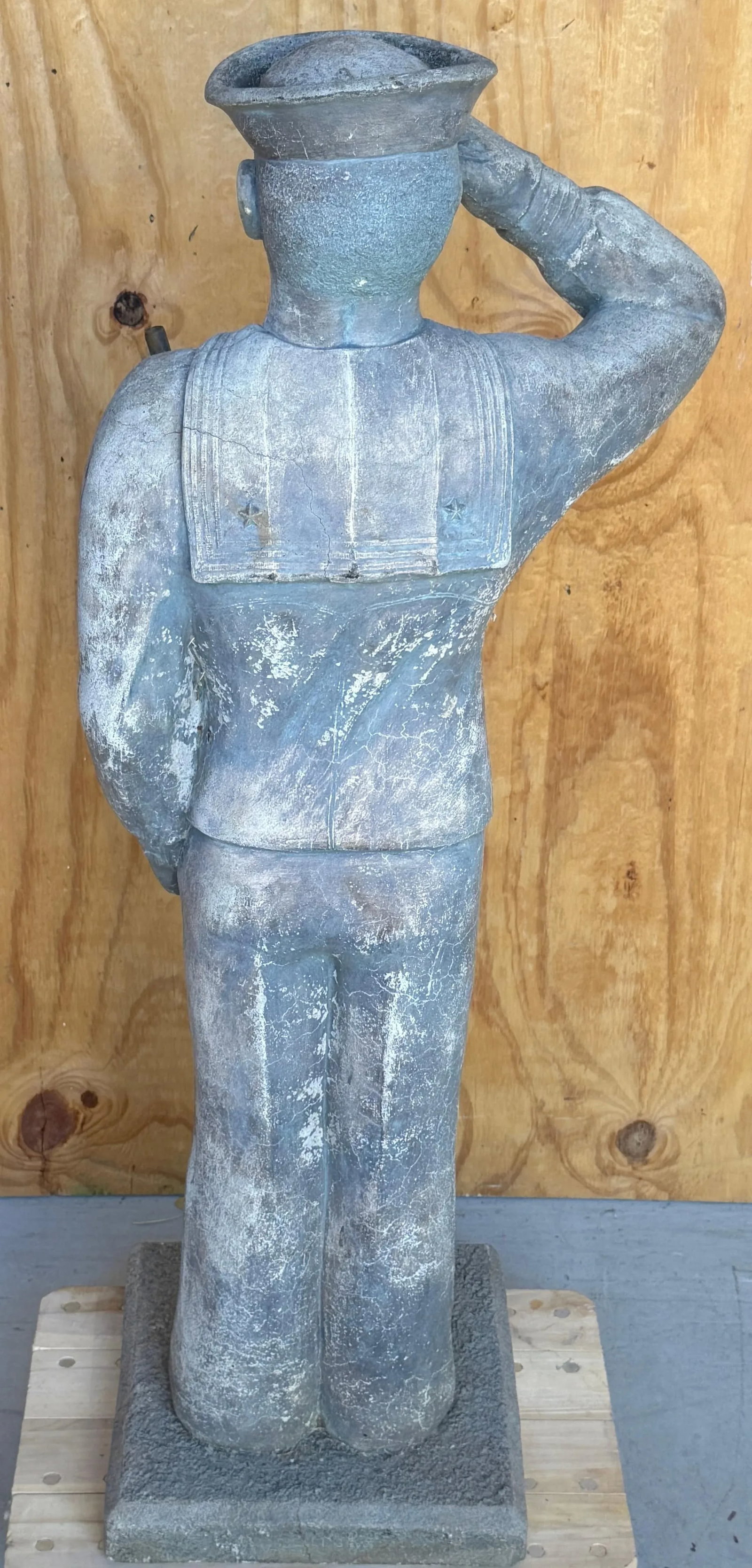WPA Style Cast Stone Garden Flag Bearer Statue of a Handsome Navy Sailor - 10