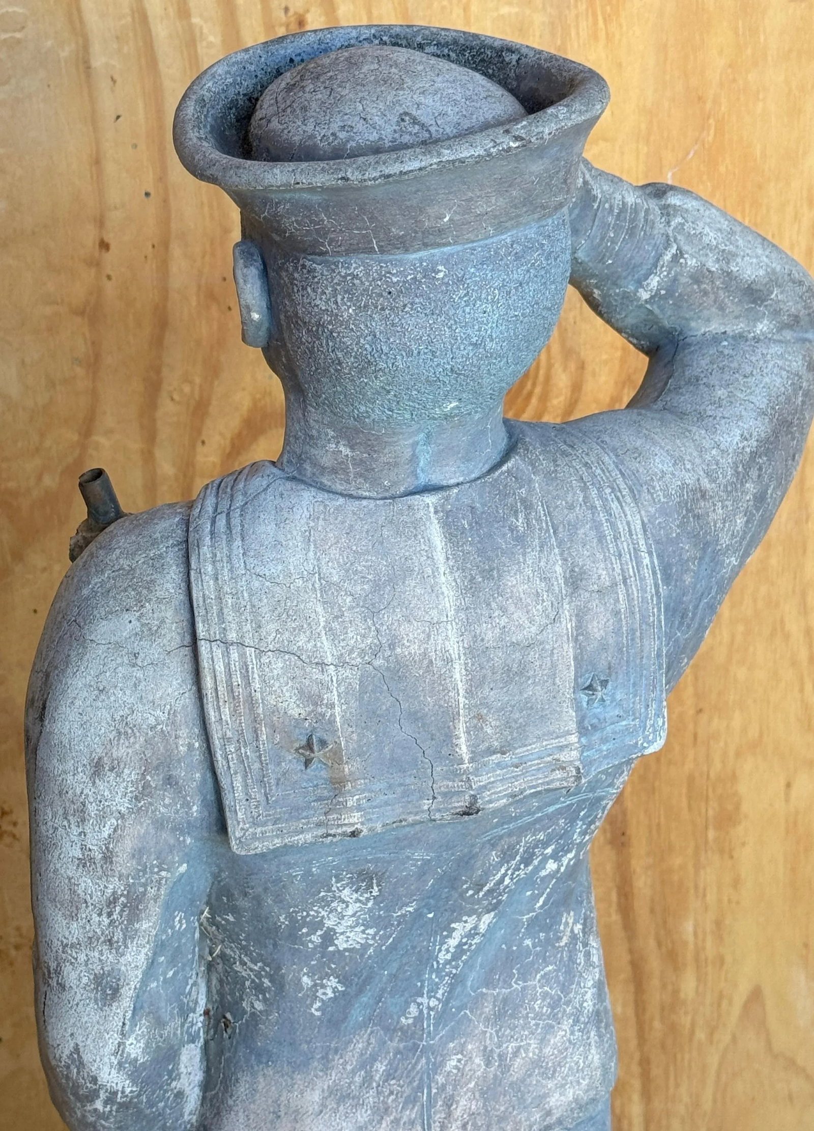 WPA Style Cast Stone Garden Flag Bearer Statue of a Handsome Navy Sailor - 2