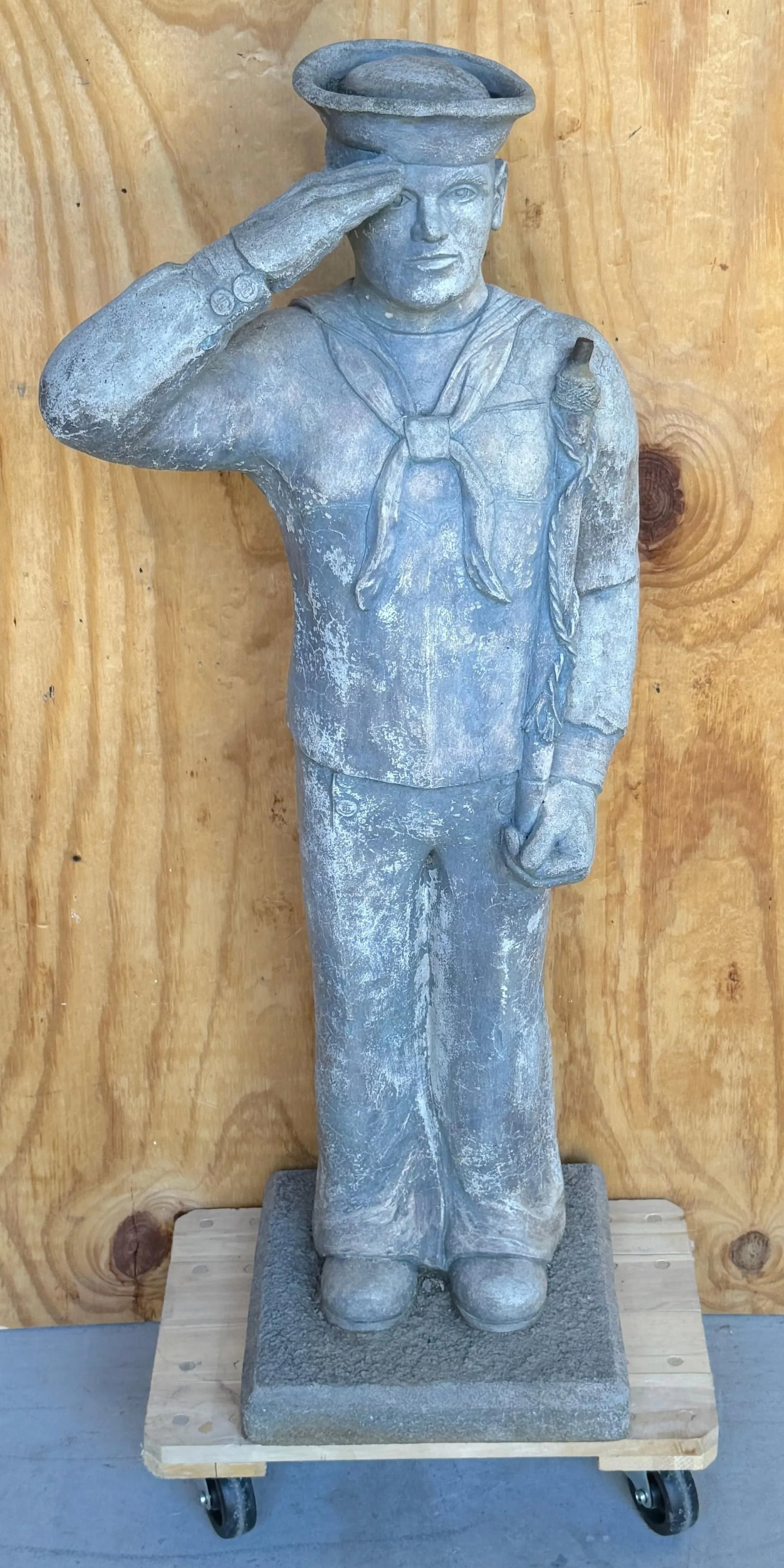 WPA Style Cast Stone Garden Flag Bearer Statue of a Handsome Navy Sailor - 4