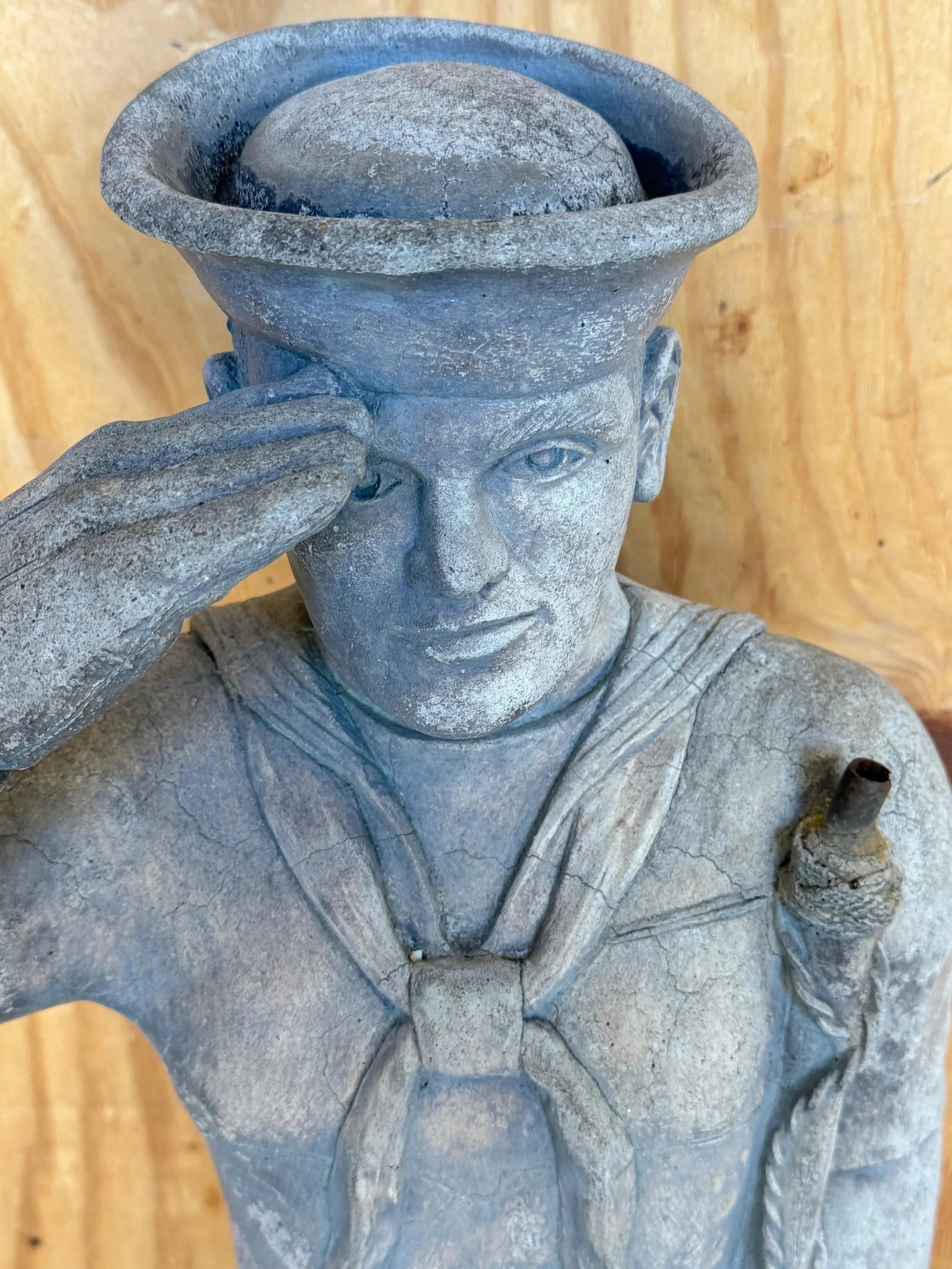 WPA Style Cast Stone Garden Flag Bearer Statue of a Handsome Navy Sailor - 7