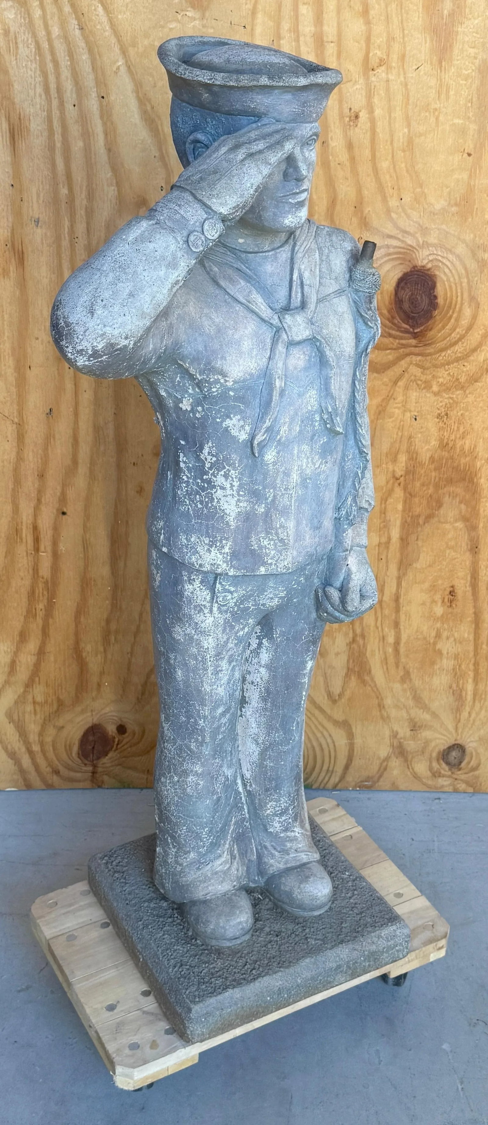 WPA Style Cast Stone Garden Flag Bearer Statue of a Handsome Navy Sailor - 8