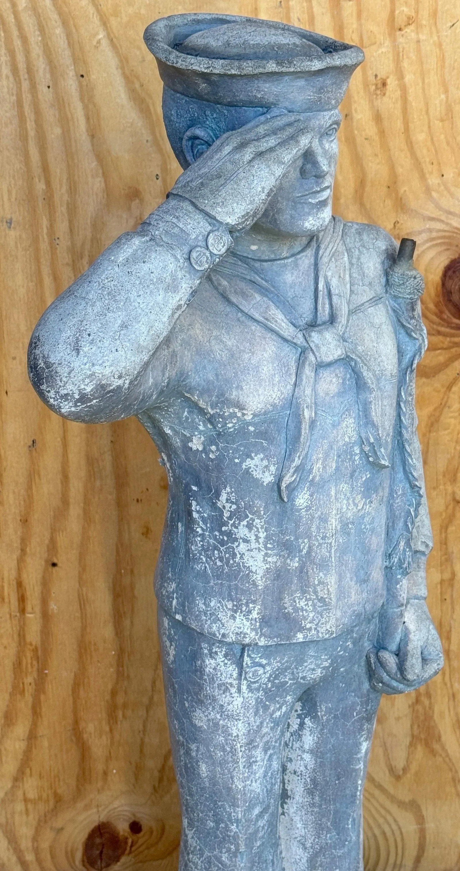 WPA Style Cast Stone Garden Flag Bearer Statue of a Handsome Navy Sailor - 9