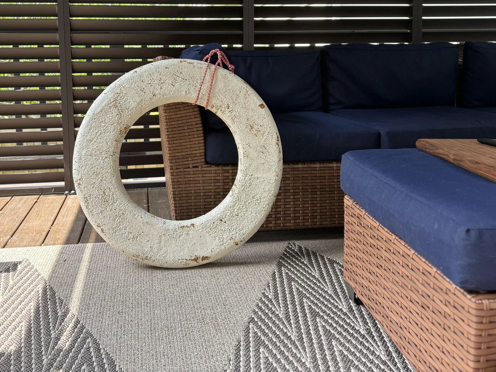 1920s Antique Cork Life Preserver Ring, Coastal Beach House Decor - 4