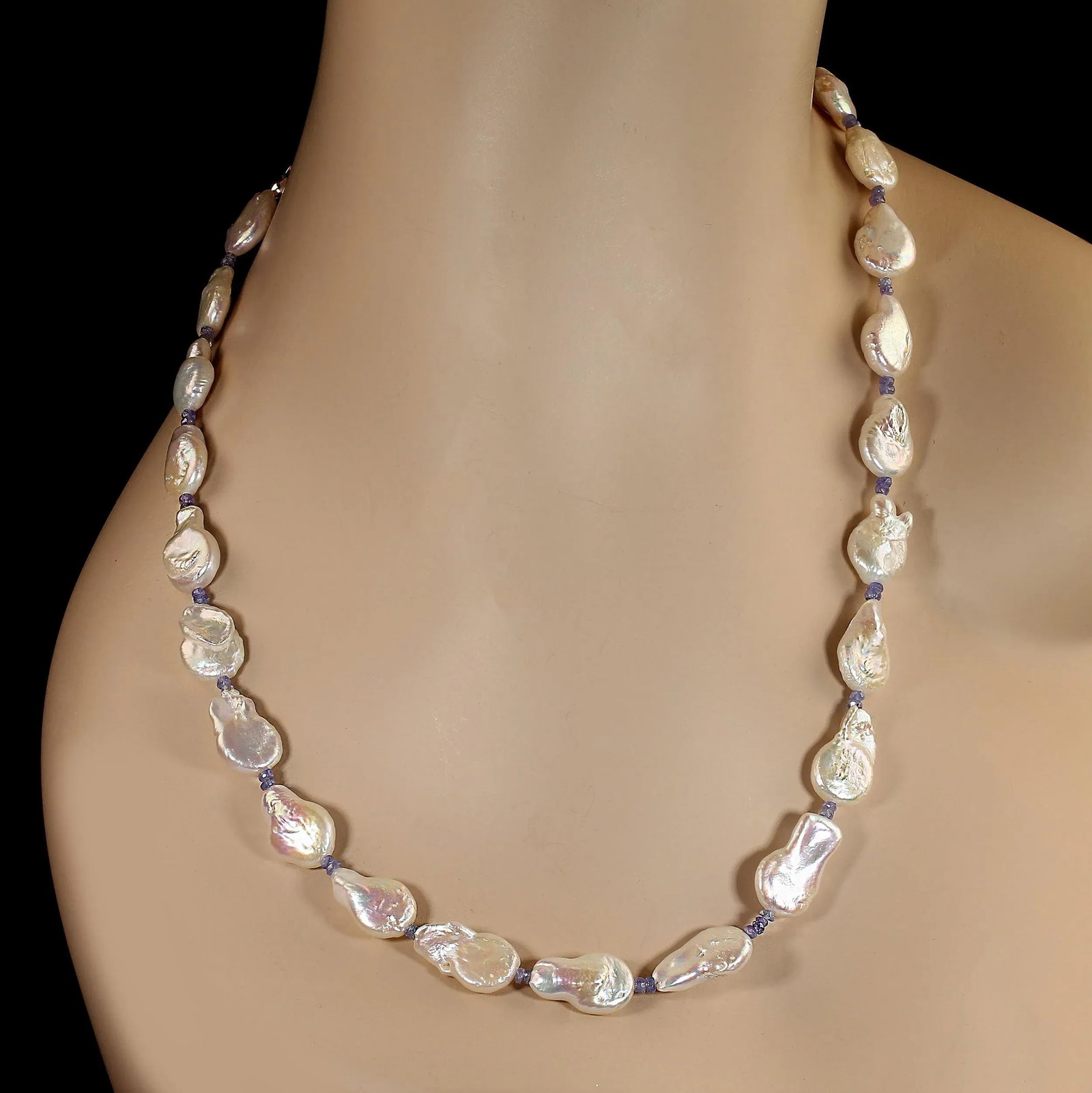 Ajd 21 Inch Flat White Keshi Pearl With Tanzanite Accents Necklace - 2