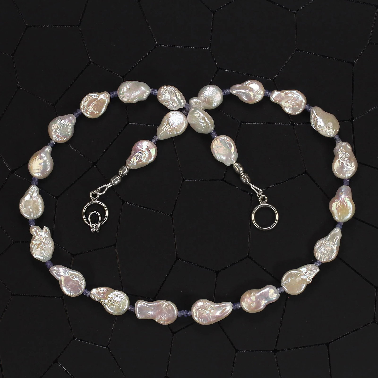 Ajd 21 Inch Flat White Keshi Pearl With Tanzanite Accents Necklace - 4