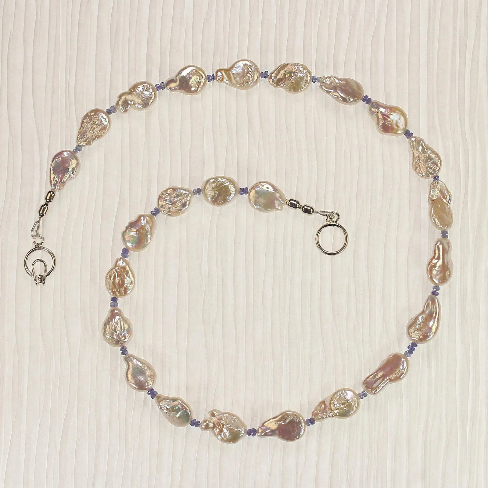 Ajd 21 Inch Flat White Keshi Pearl With Tanzanite Accents Necklace - 5