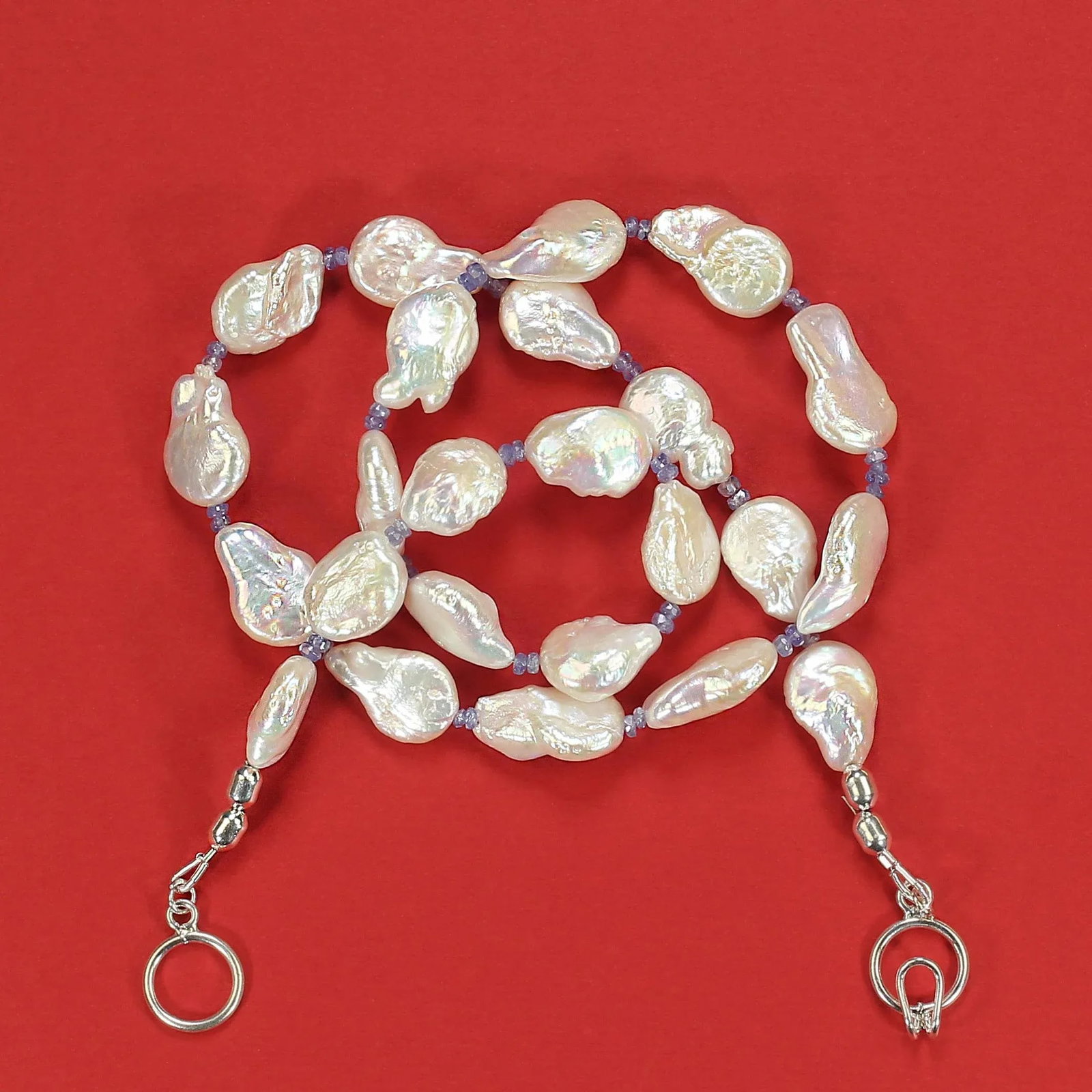 Ajd 21 Inch Flat White Keshi Pearl With Tanzanite Accents Necklace - 6
