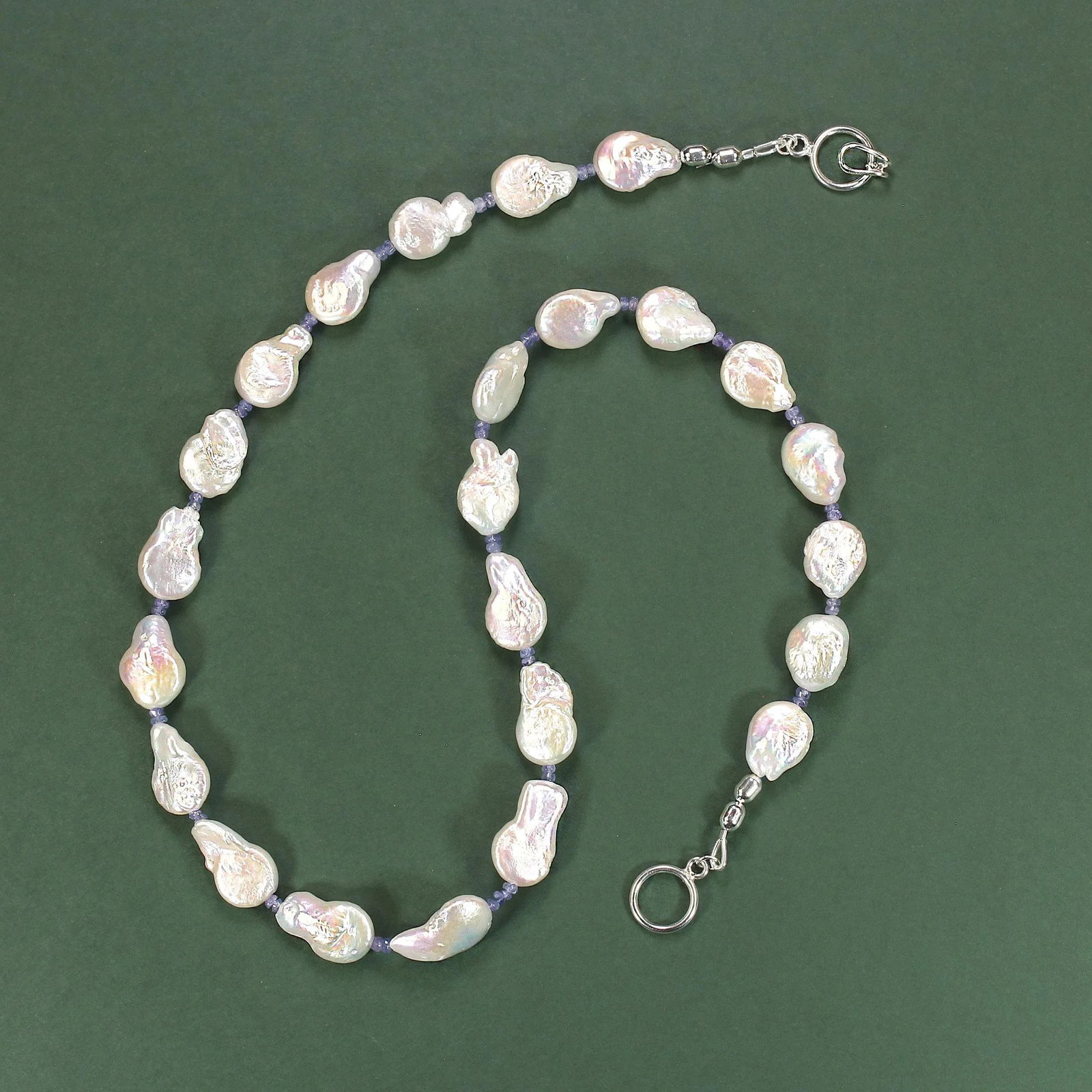 Ajd 21 Inch Flat White Keshi Pearl With Tanzanite Accents Necklace - 7