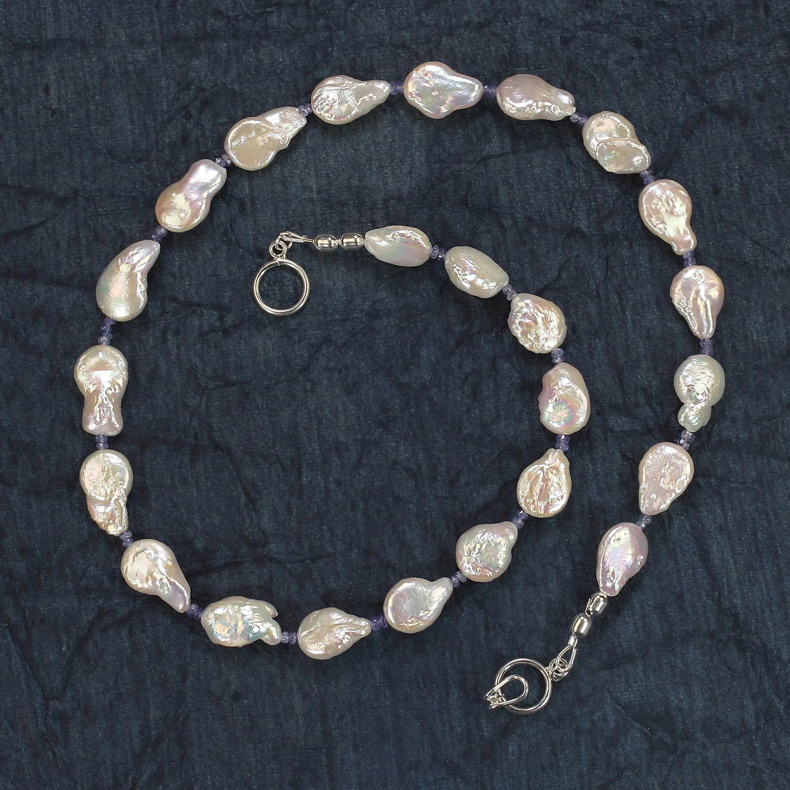 Ajd 21 Inch Flat White Keshi Pearl With Tanzanite Accents Necklace - 8