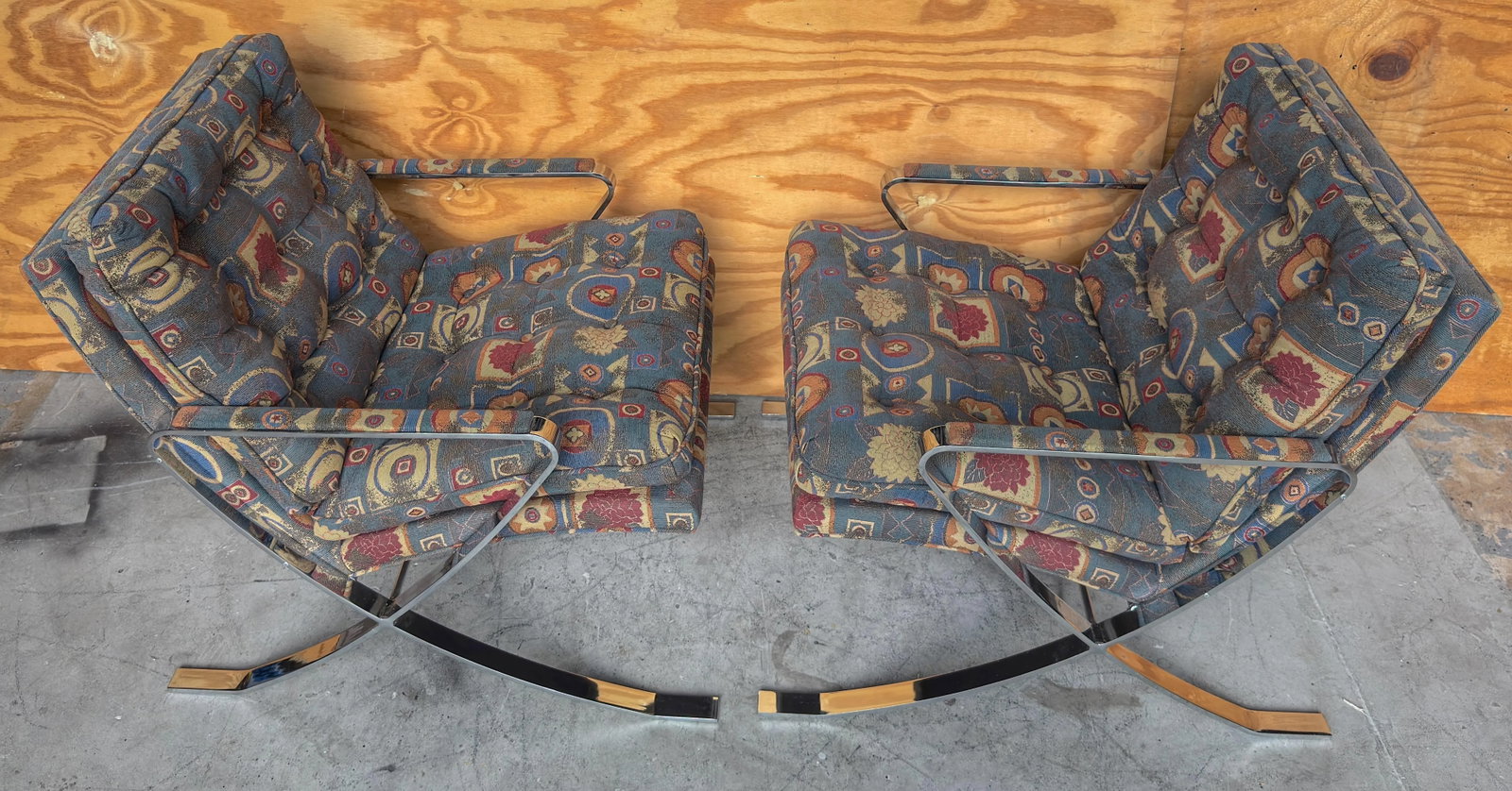 Pair of Mid-Century Modern Chrome X-Base Lounge Chairs, Bernhardt, Circa 1970s - 12