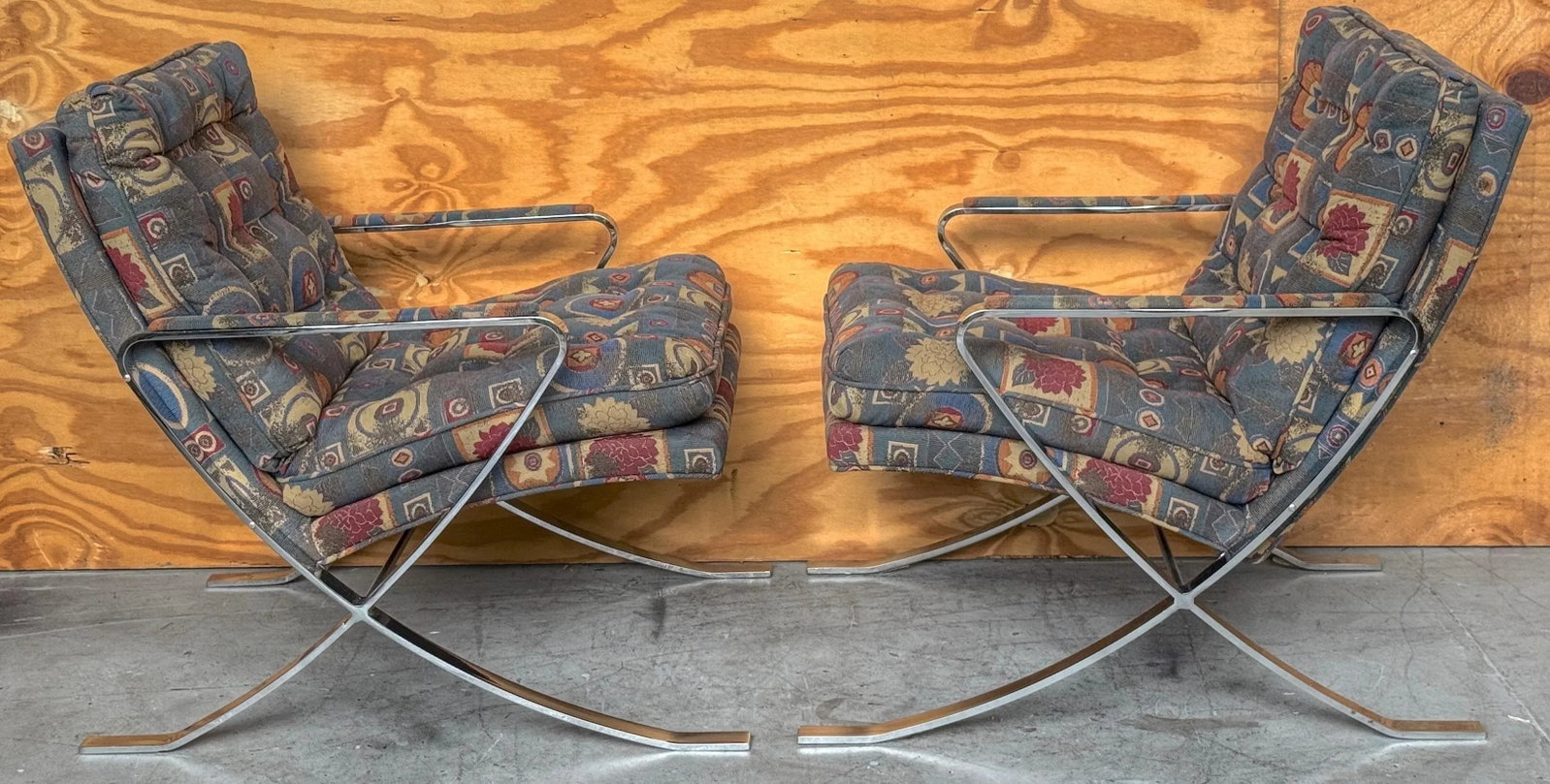 Pair of Mid-Century Modern Chrome X-Base Lounge Chairs, Bernhardt, Circa 1970s - 5