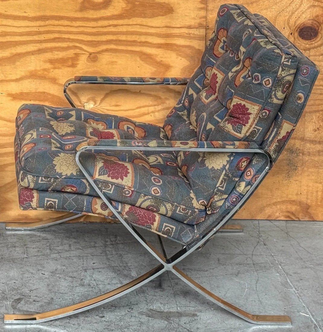 Pair of Mid-Century Modern Chrome X-Base Lounge Chairs, Bernhardt, Circa 1970s - 6