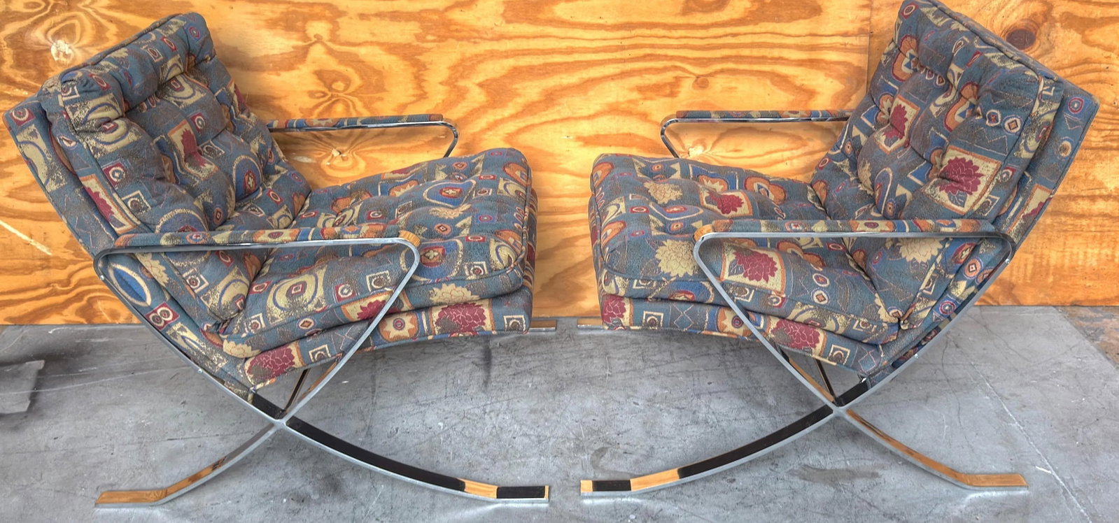 Pair of Mid-Century Modern Chrome X-Base Lounge Chairs, Bernhardt, Circa 1970s - 7