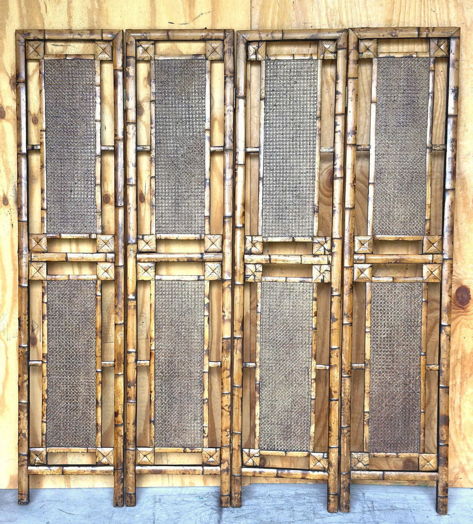Architectural Four-Panel Faux Bamboo and Rattan Room Divider, 1970s - 10