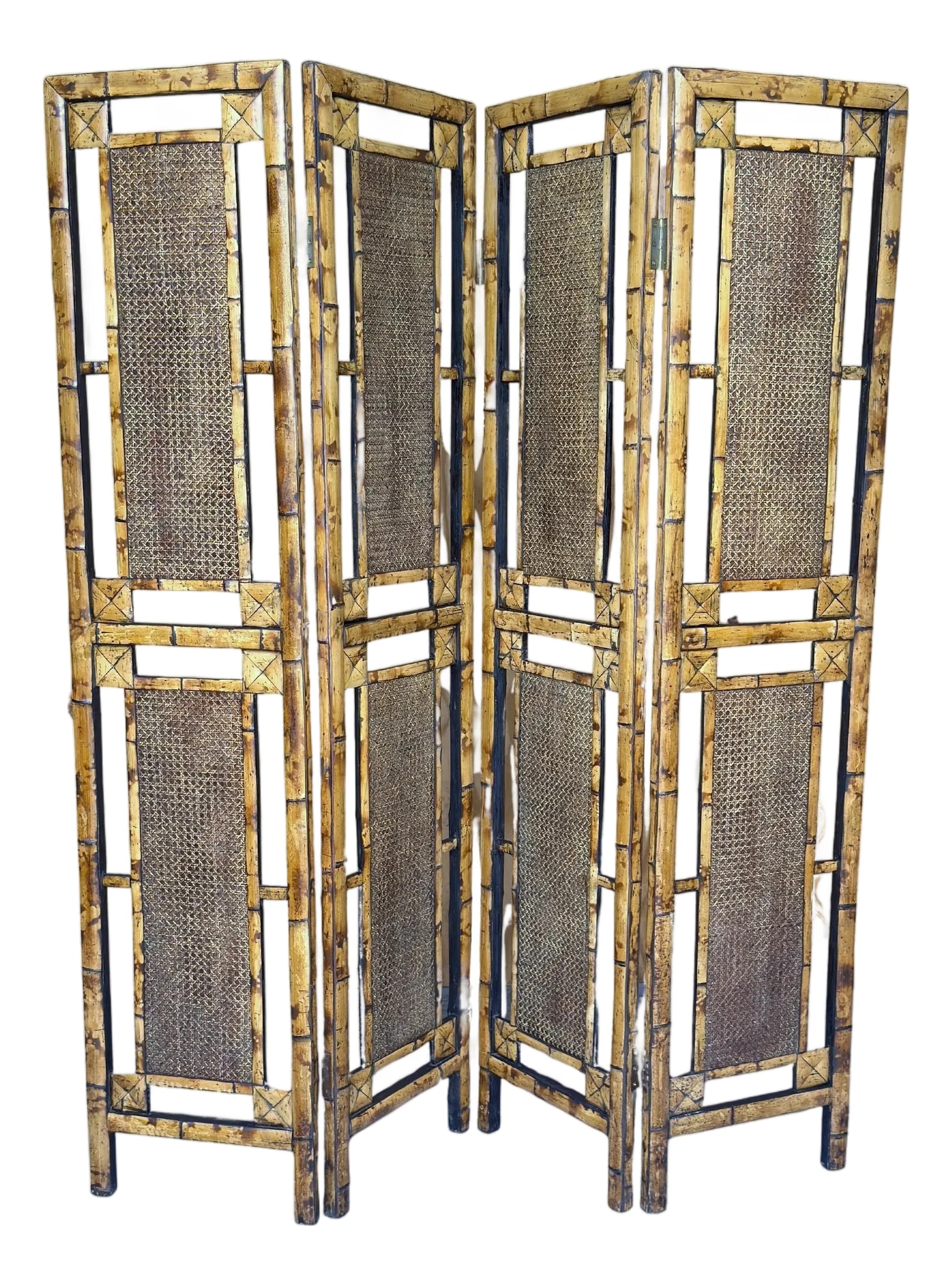 Architectural Four-Panel Faux Bamboo and Rattan Room Divider, 1970s (1 of 10)